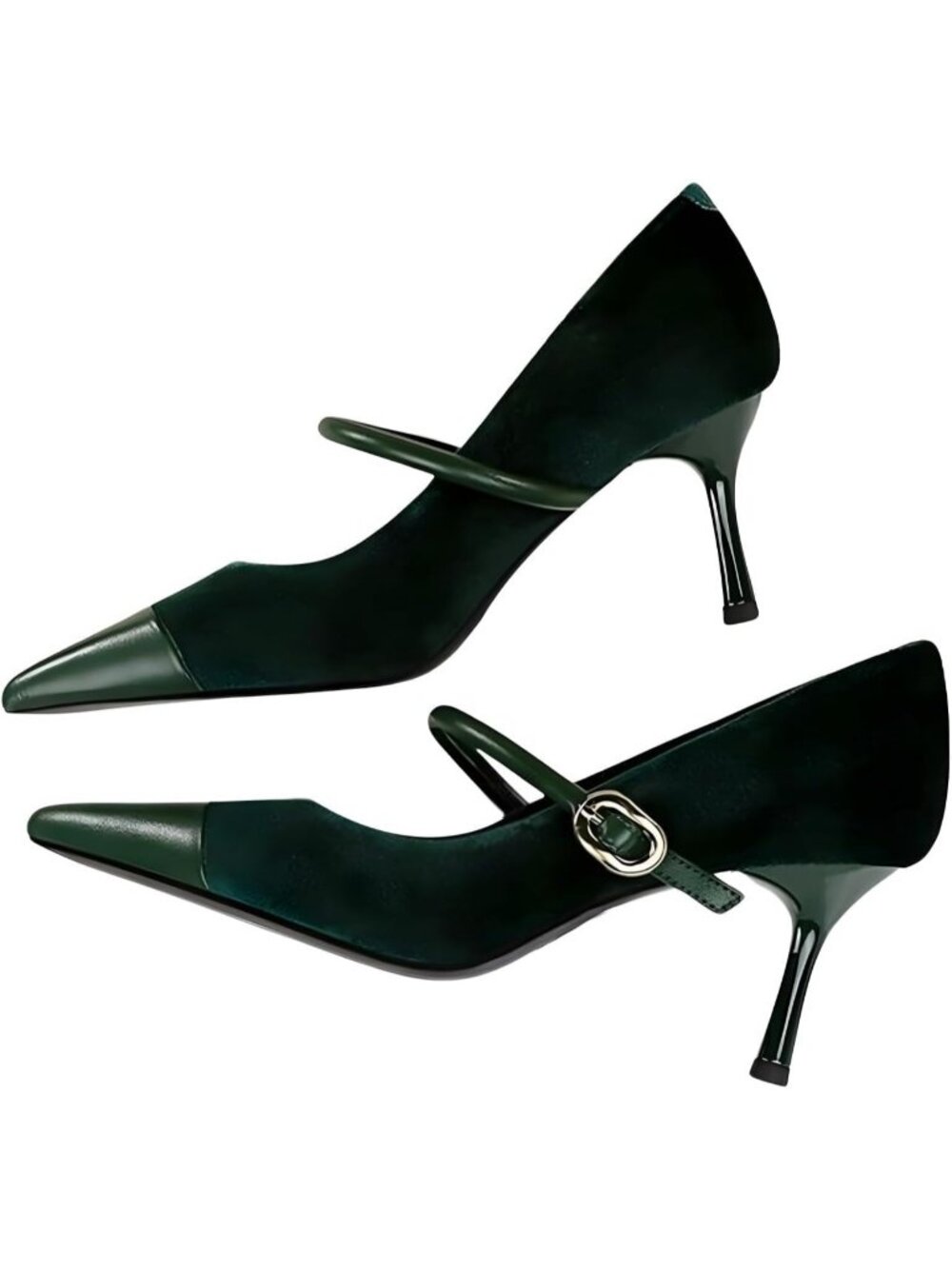 Women's Green Pointed Toe Heels Pumps Slip On Single Strap Wedding Evening Shoes - Picture 5 of 5